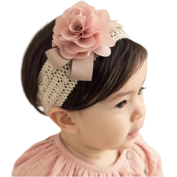 Other - Lace Headband with Tan Tie and Pink Flower